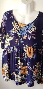 Blue floral short-sleeved top